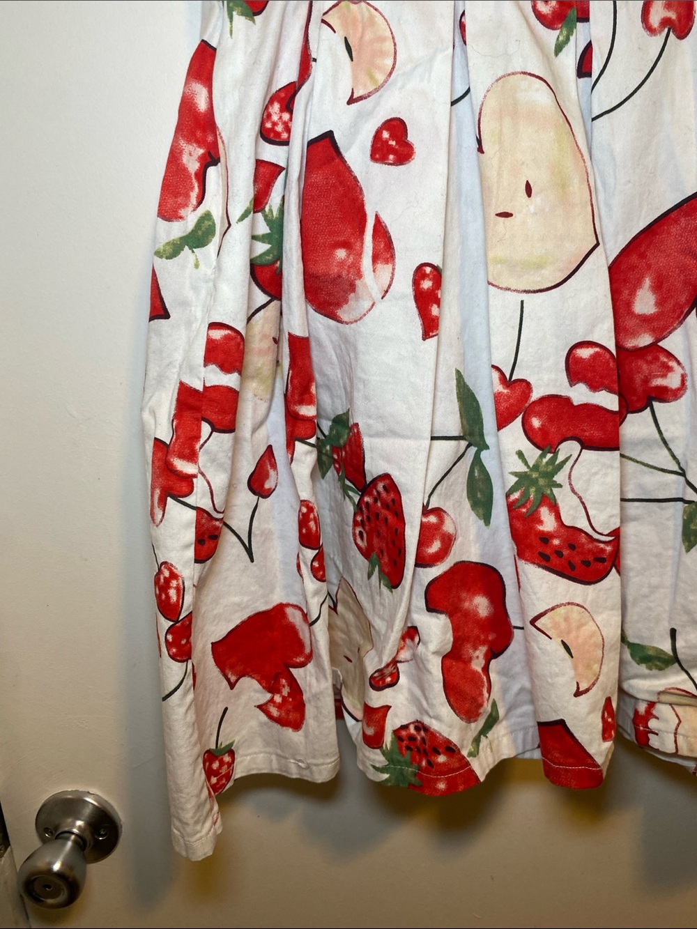 White Skirt with Red Fruit Print - Women's Casual Skirt - Picture 3 of 7